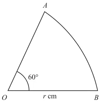 Sector OAB with angle AOB = 60 degrees and radius OB = r cm