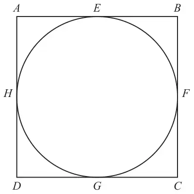 Square ABCD with a circle inside it touching the sides at E (on AB), F (on BC), G (on DC) and H (on AD)