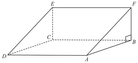 Triangular prism ABCDEF with horizontal rectangular base ABCD; EC and FB are vertical edges