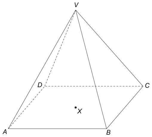Pyramid VABCD with rectangular base ABCD, centre X, and apex V vertically above X