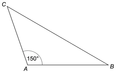 Triangle ABC with angle BAC = 150°