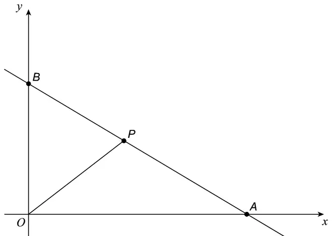 Line 4x + 5y = 40 crossing the y-axis at B and the x-axis at A, with P on BA joined to the origin O