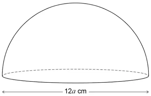 Solid hemisphere with diameter 12a cm