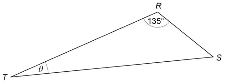 Triangle RST with angle 135° at R and angle θ at T