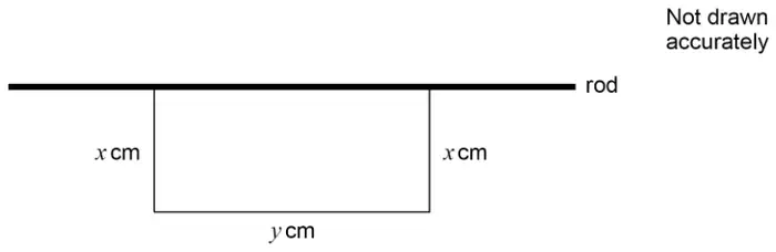 Three sides of a rectangle hanging from a rod: two sides x cm and bottom side y cm; not drawn accurately