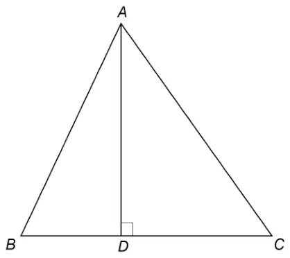 Triangle ABC with the perpendicular from A meeting BC at D, with a right angle at D