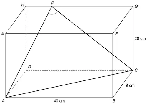 Cuboid ABCDEFGH with point P on edge HG; lines AP, PC and AC are drawn