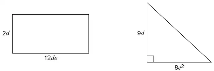 Rectangle with sides 2d and 12de; right-angled triangle with perpendicular sides 9d and 8e²