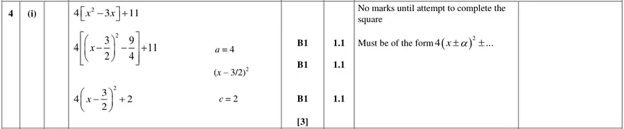 Mark scheme (i)