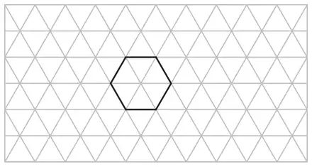 Triangular grid with one hexagonal tile drawn