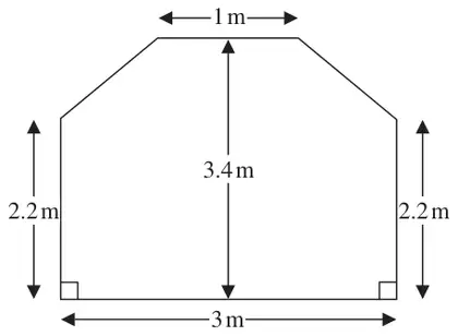 Floor plan: a 3 m by 2.2 m rectangle with a shape on top whose top edge is 1 m; total height 3.4 m