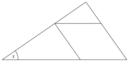 Diagram of straight lines forming triangles and a trapezium, with an angle marked x at the bottom left