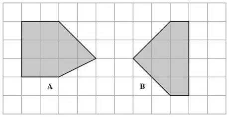 Shapes A and B drawn on a centimetre grid