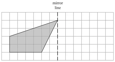 Grid with a shaded quadrilateral to the left of a dashed vertical mirror line