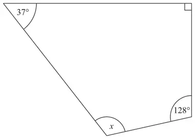 Quadrilateral with angles 37°, a right angle, 128° and x
