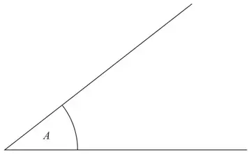An acute angle marked A between two lines