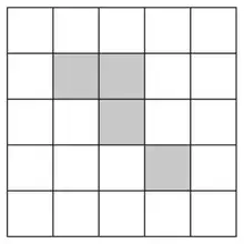 5 by 5 grid with four shaded squares