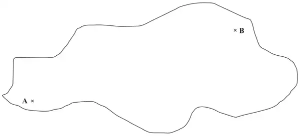 Map with airports A and B marked with crosses