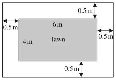 A 6 m by 4 m lawn with a path 0.5 m wide all the way around it