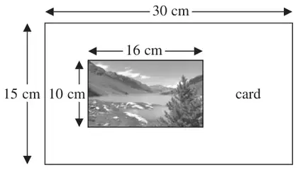 A 16 cm by 10 cm photo on a 30 cm by 15 cm card