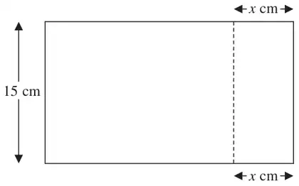 The 15 cm high card with a vertical dotted line x cm from the right-hand edge