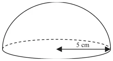 Solid hemisphere with radius 5 cm marked on the flat face