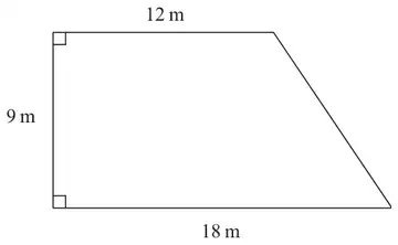 Trapezium-shaped garden with parallel sides 12 m and 18 m and perpendicular height 9 m