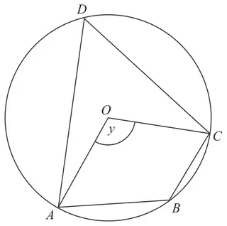 Circle centre O with A, B, C and D on the circumference; angle AOC = y
