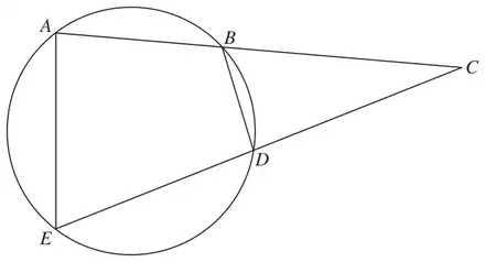 Circle through A, B, D and E; ABC and EDC are straight lines meeting at C outside the circle
