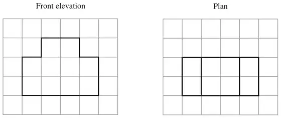 Front elevation and plan of a prism drawn on square grids