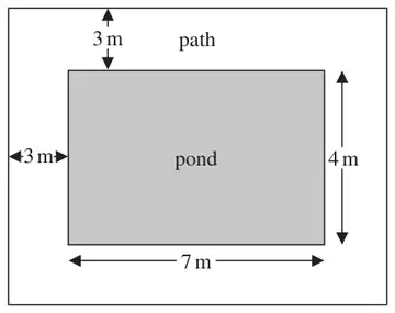 Rectangular pond 7 m by 4 m with a path 3 m wide around it