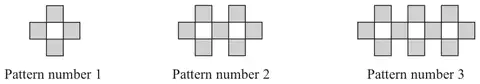 Pattern numbers 1, 2 and 3 made from 4, 7 and 10 grey tiles