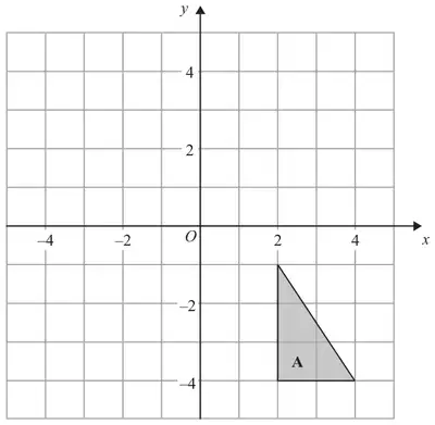 Coordinate grid from -4 to 4 with triangle A in the fourth quadrant