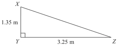 Right-angled triangle XYZ with the right angle at Y, XY = 1.35 m and YZ = 3.25 m