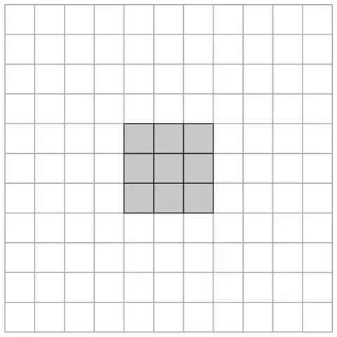 Square grid with a shaded 3 by 3 square
