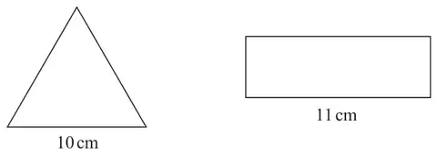Equilateral triangle with side 10 cm and a rectangle with length 11 cm