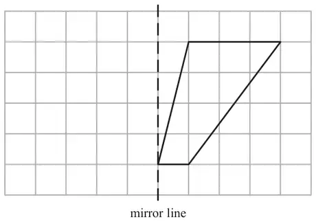 The quadrilateral on a grid with a vertical dashed mirror line