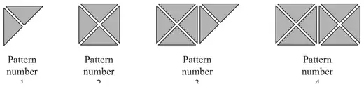 Patterns 1 to 4 made from triangles: pattern n has 2n triangles