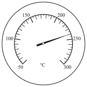 Oven dial marked 50 to 300 °C with the pointer at 240