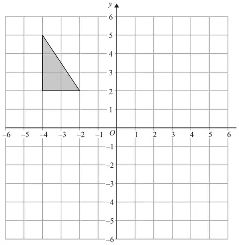 Grid with x and y from -6 to 6 showing a shaded triangle with vertices (-4, 2), (-2, 2) and (-4, 5)