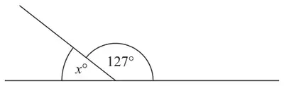 Angles x degrees and 127 degrees on a straight line
