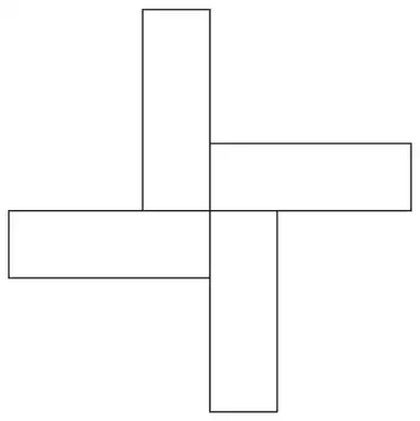 A 12-sided cross-like shape made from four rectangles