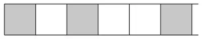 A rectangle divided into 7 equal parts with 3 parts shaded