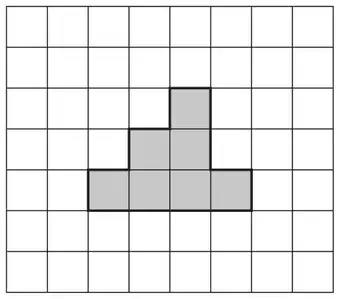 Shaded shape made of squares on an 8 by 7 centimetre grid