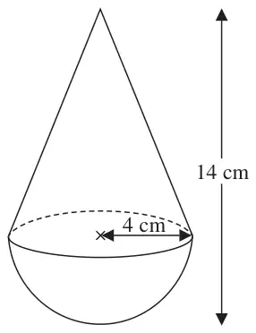 Cone on top of a hemisphere; radius 4 cm; total height 14 cm