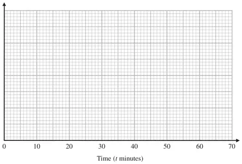 Grid with Time (t minutes) from 0 to 70 on the horizontal axis and an unlabelled vertical axis