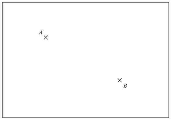 Rectangular map showing airport A and airport B marked with crosses