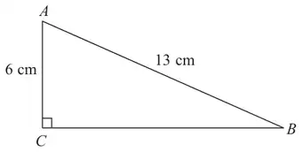 Right-angled triangle ABC with the right angle at C, AC = 6 cm and AB = 13 cm