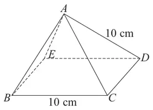 Square-based pyramid with apex A and base BCDE; base edges and slant edges 10 cm