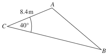 Triangle ABC with AC = 8.4 m and angle ACB = 40 degrees